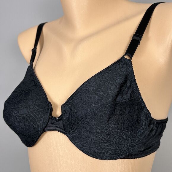 Vintage Vanity Fair Bra Size 34B 75-152 Black Semi Sheer Jacquard Lace Unlined - Picture 3 of 9